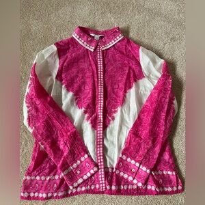 Lilly Pulitzer Fuschia Pink and White Floral Long Sleeve Top